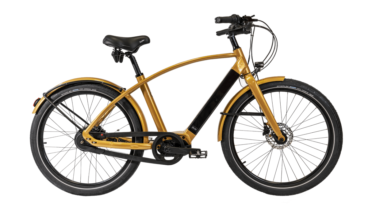 vélo électrique Nantes coloris doré en cadre haut