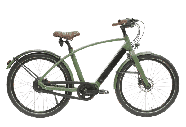 vélo électrique couleur Kaki en version cadre haut de la marque haut de gamme française Reinebike