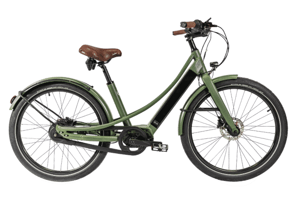 vélo électrique couleur Kaki en version cadre bas Reinebike Made in France