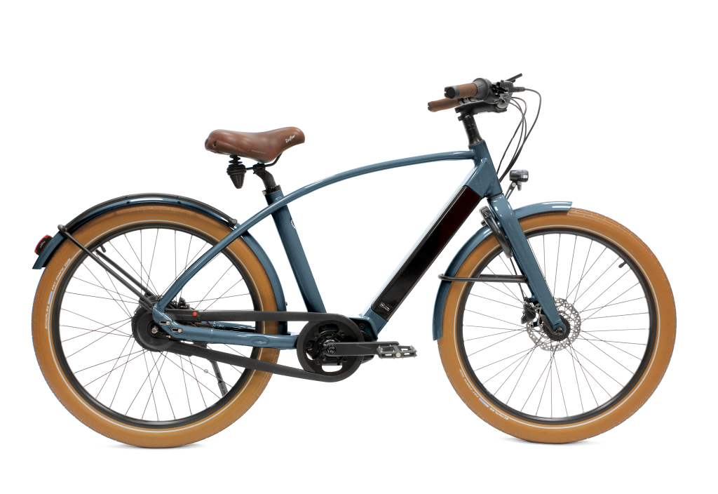 vélo électrique couleur bleu foncé en version cadre haut Reinebike